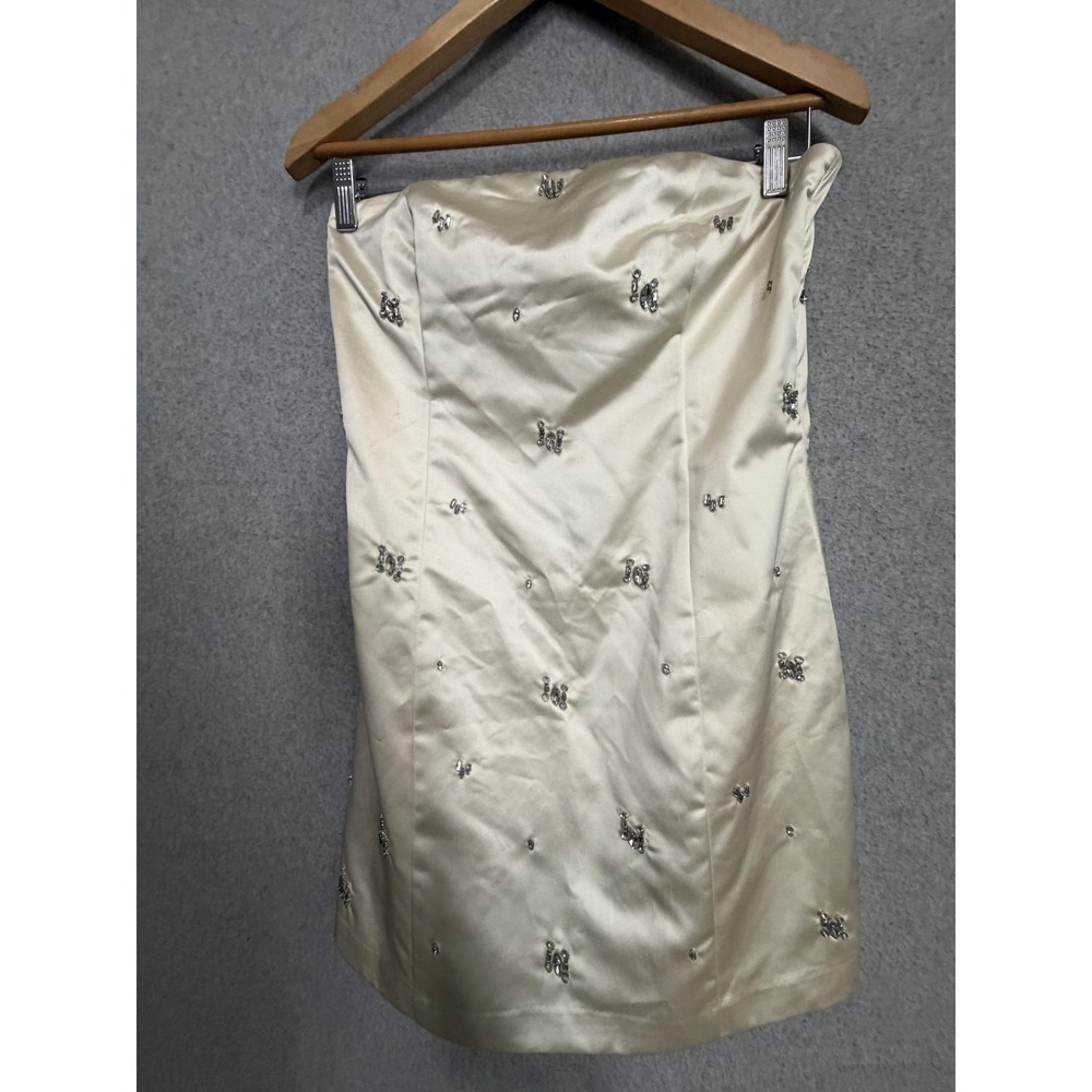Abercrombie & Fitch Dress Womens S White Strapless Satin Rhinestone Sheath Mini‎